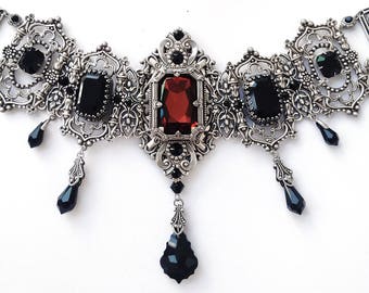 Burgundy Choker Gothic Choker Swarovski Crystal Collar Necklace Silver Bridal Choker Victorian Gothic Jewelry Wedding Jewelry