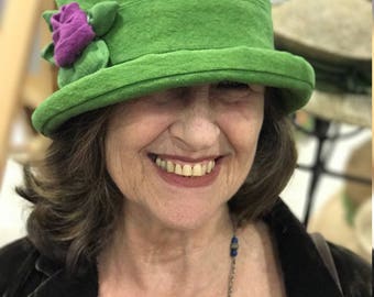 Flapper Camping Cloche - Hand Dyed Cotton Canvas- Apple Green - Franny