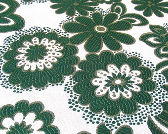 green flowery upholstery fabric: unused 70s retro vintage fabric by the yard (2,75m/3yd wide!!)