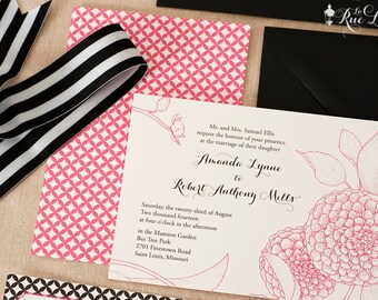 Modern Summer Garden Wedding Invitations- Pom Pom Dahlia Invitation