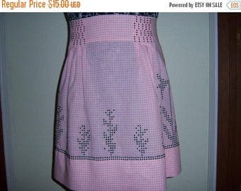 Close Out Sale Vintage Pretty in Pink and Black Half Apron Checks and Embroidery vestiesteam