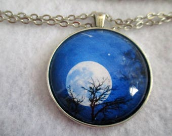 Serene Moon SuperMoon Night Sky Cabochon PENDANT Necklace
