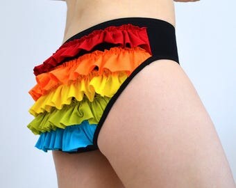 Rainbow frilly knickers on black