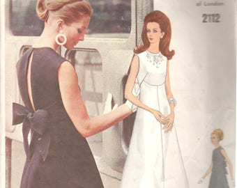 Vogue 2112 1960s Belinda Bellville Misses After Five Couturier EVENING DRESS Pattern Open Back Womens Vintage Sewing Size 8 Bust 31