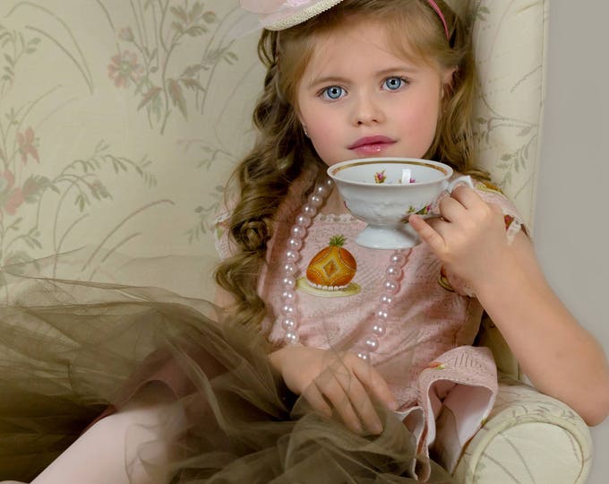 Boutique Tea Party Dress - Hi Low Dress for Girls - Tulip Sleeve Dress - Tea Party Hat - Luxury Kids Clothing - Pink and Gold - 2T - 10 yrs