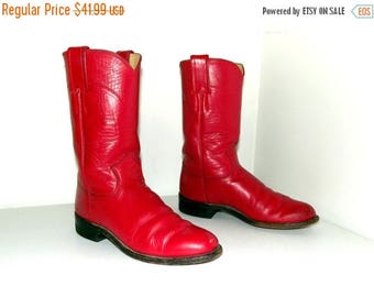 Rockin Red leather Justin brand Roper style cowboy boots size 4.5 B