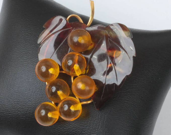 Grape Cluster Brooch Faux Tortoiseshell Lucite Plastic Vintage