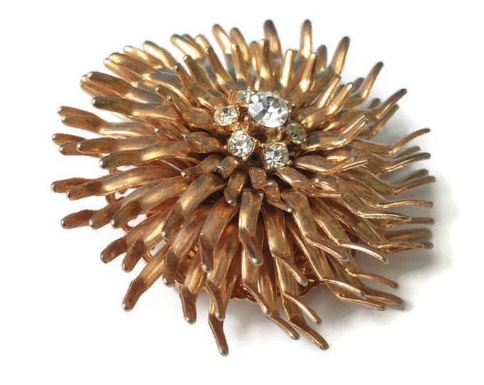 Starburst Brooch Rhinestone Center Dimensional Mid Century Vintage