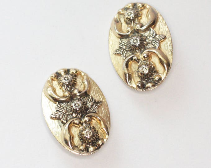 Oval Flower Earrings Victorian Revival Gold Tone Larger Whiting and Davis Signed