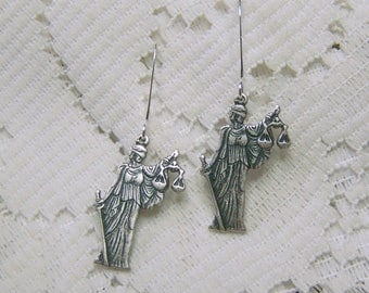 LADY JUSTICE Earrings - Silver Justice - Lawyer - Judge - Law Student Earrings - Roman Greek Latin Law Earrings - Courtroom Legal Profession
