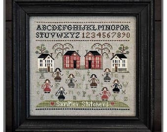 Sampler Stitchers - Cross Stitch Pattern by LITTLE HOUSE NEEDLEWORKS - Alphabet - abcs - People - Red and White House - Needleworkers