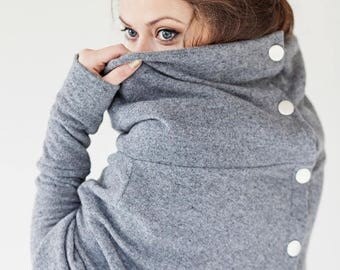 SALE - Sweater | Gray sweater | Wool sweater | Sweater with buttons | LeMuse asymmetrical sweater