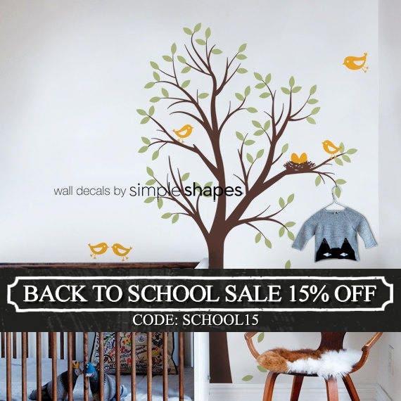 Baby Nursery Wall Decal Tree with Birds and Nest Decal
