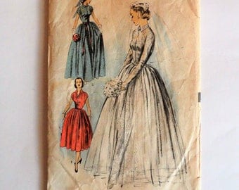 1950s Wedding dress pattern, bridesmaid bridal gown, lace dress, net overskirt, vintage sewing pattern, Advance 5814 misses size 14, bust 32