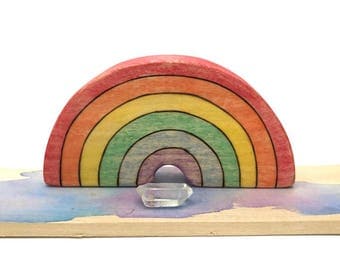 rainbow waldorf toy, wooden rainbow, wooden waldorf toy, eco friendly, rainbow figurine, vegan waldorf toy