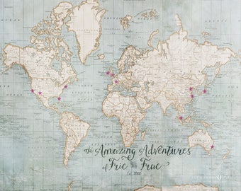 Map Wall Art Custom, Travel Poster, Friend Travel Gifts, Travel Map Personalized, Couples Travel Gift, Bon Voyage Gift, Couples Map