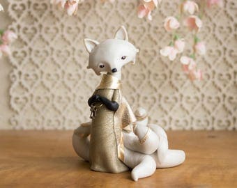 Kitsune Fox Guardian - White Kitsune - Nine-tailed Kitsune Fox by Bonjour Poupette