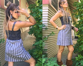 Eco DRESS,size S/M, upcycled clothing, tunic dress, hippie dress, festival dress, necktie dress, plaid jumper dress, mandala dress, Zasra