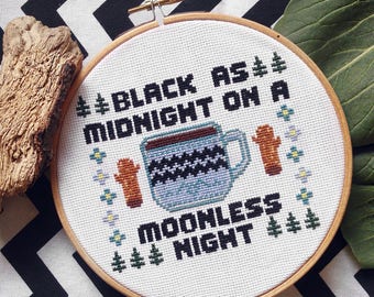 Twin Peaks Cross Stitch Pattern 'Moonlight Coffee' modern sampler INSTANT DOWNLOAD / PDF