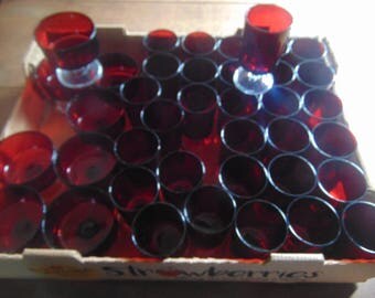 RESERVED for JohnVintage Red Glasses, Set of 31 Red glasses 4x2 Set of 8 desert bowls