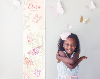 Personalized/ Custom Girls Butterfly Growth Chart - Roots to grow and wings to fly! - perfect for girl nursery or room or baby shower gift
