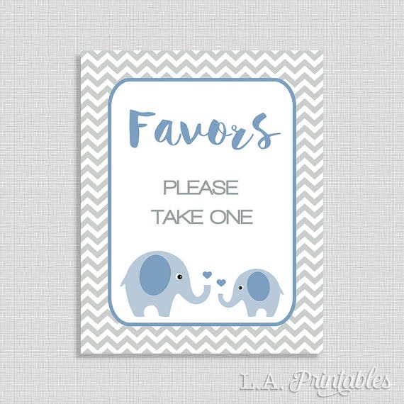 print sizes card Sign One Please Take Blue Elephant Baby Shower Favors Favor