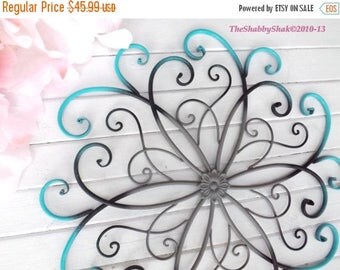 ON SALE Large Metal Wall Art / Bedroom Wall Decor / Turquoise / Black /Gray Home Decor