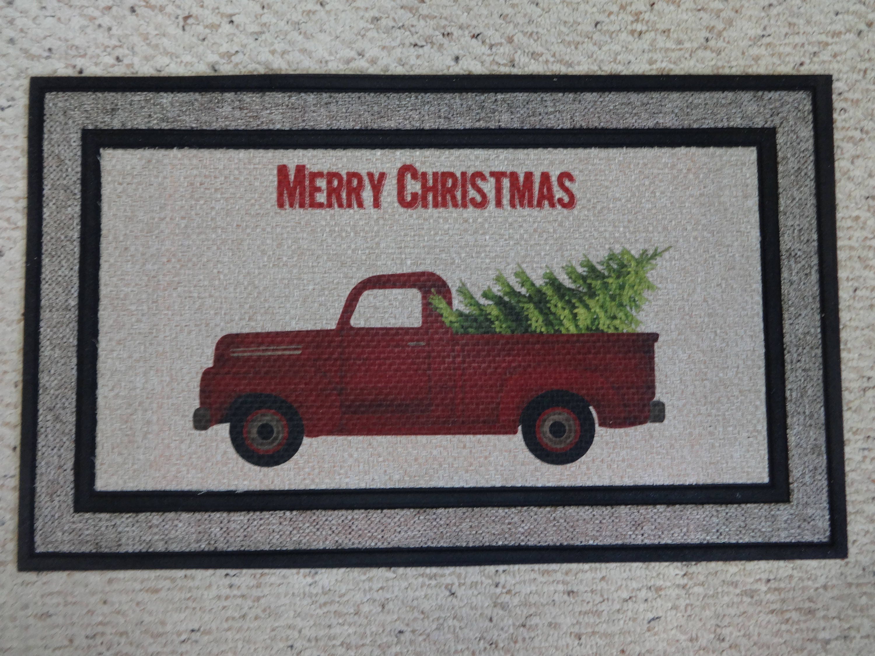 Christmas Doormat Holiday Door Mat Vintage Truck Door Mat