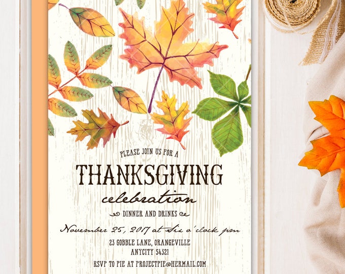 Lovely Fall Thanksgiving Friends Giving Eat Drink and Give Thanks Dinner Party Printable Invitation