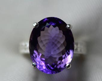 Amethyst Ring, Certified 13.95 Carat Amethyst Ring Appraised At 700.00 Sterling Silver Size 7, February Birthstone, Purple, Oval Cut