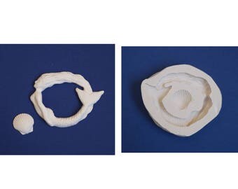 Moule Cadre Sirène et Coquille Saint-Jacques en silicone pour loisirs créatifs et scrapbooking