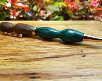 SALE 40% OFF, Spalted Maple & Walnut Wood Pen, Blue Pen, Unique Pen, Christmas Gift, Gift Idea, Collectible, Hand Turned Pen, Classic Pen