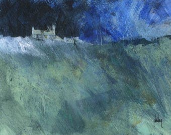 Original moorland cottage painting by Paul Bailey: Rhostir gwyrdd