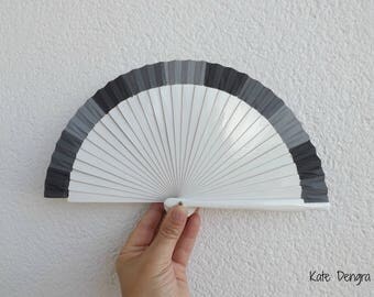 Three Tone Grey Gray Flamenco Wooden Handheld Fan Hand Painted 19cm in Spain by Kate Dengra