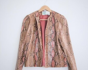 1970s Snake Skin Jacket Genuine Python Open Front Samuel Robert Womens Vintage Medium