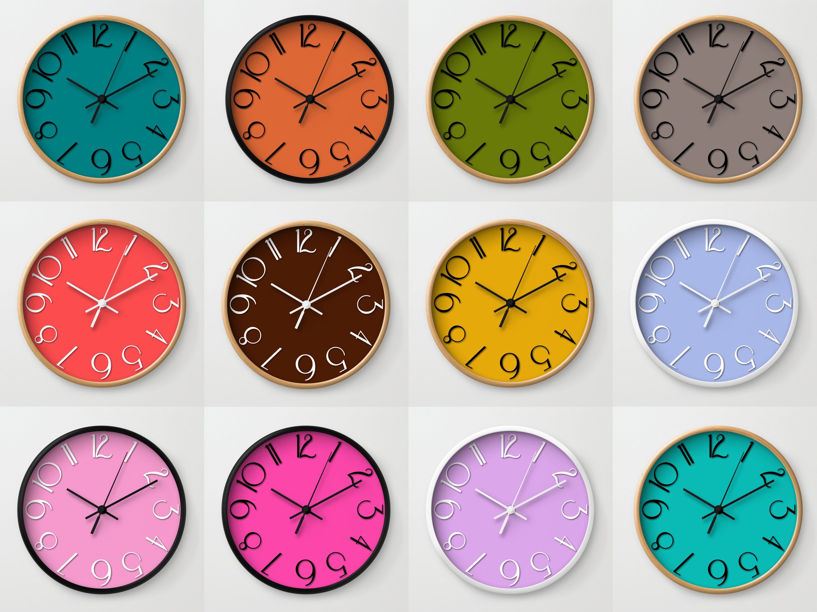 Large Numbers Wall Clock 12 Solid Color Options Vintage