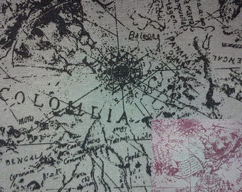Old sailing map, fat quarter, pure cotton fabric