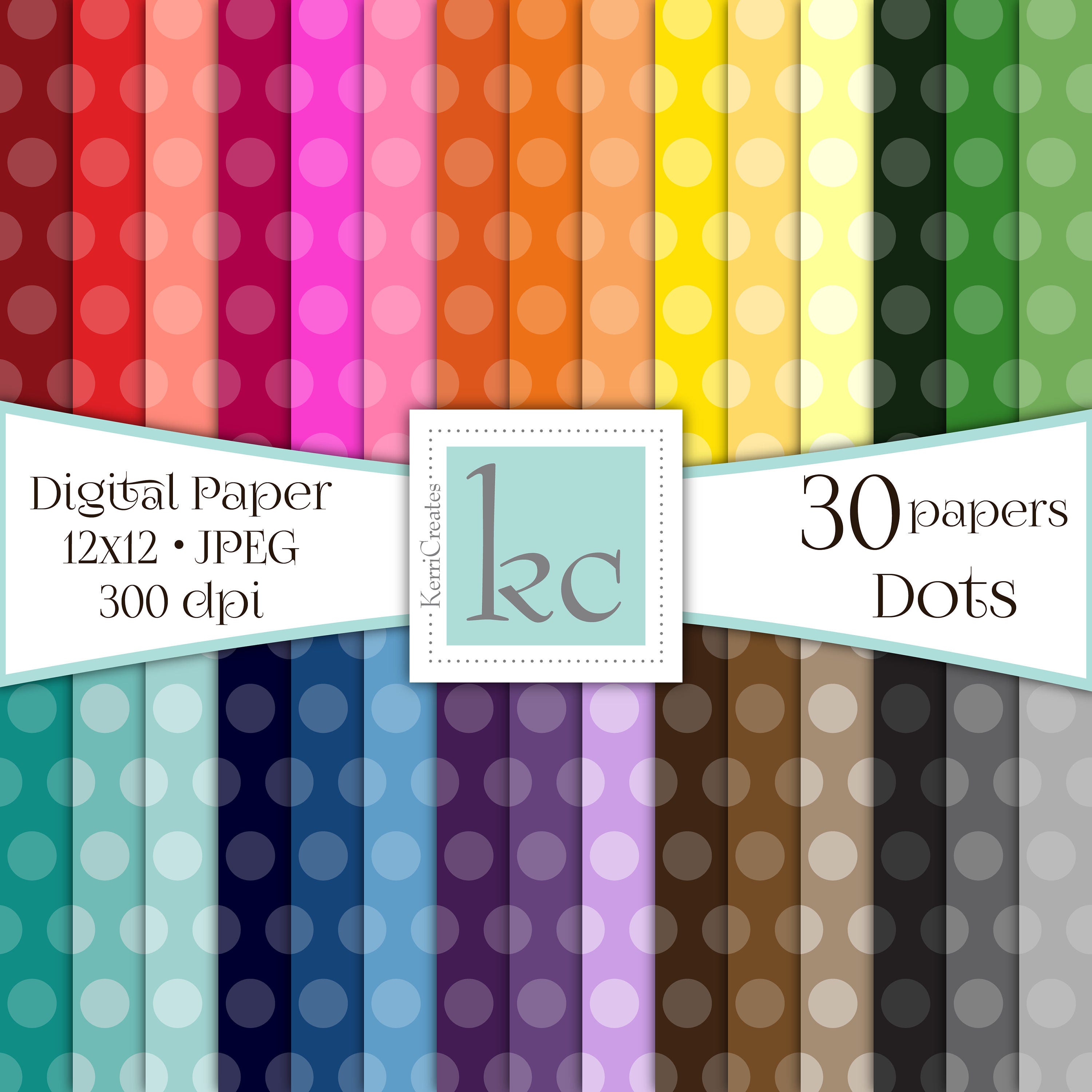 Polka Dots Large Scrapbook Paper 30 pack 12x12 Pages
