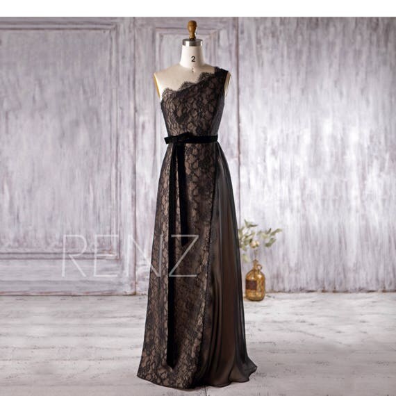 long one shoulder lace bridesmaid dress