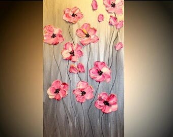 SALE ABSTRACT Original gallery canvas contemporary 24" palette knife signature floral impasto oil painting by Nicolette Vaughan Horner