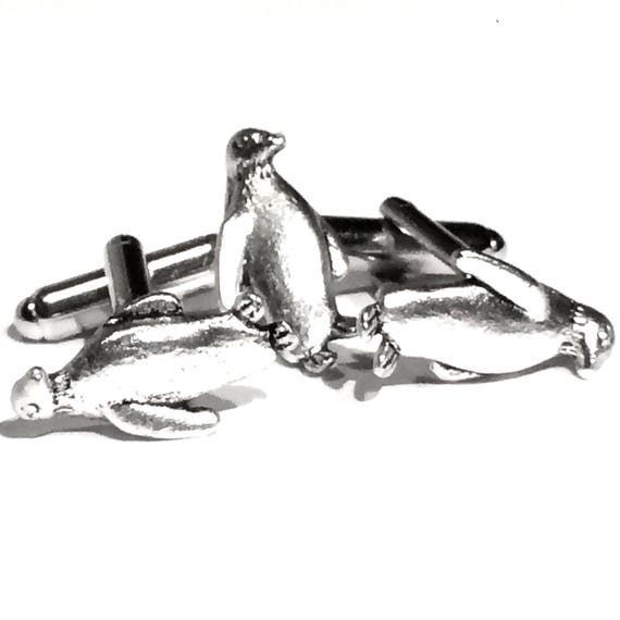 Penguin Cufflinks & Tie Tack Mens Handcrafted Polar Bird Cuff