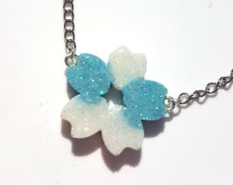 Cherry Blossom / Sakura Resin Necklace - Blue and white