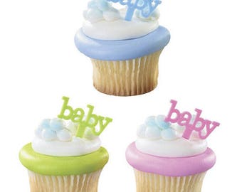 24 Baby Cupcake Picks Party Supplies Cake Toppers Baby Shower Decorations