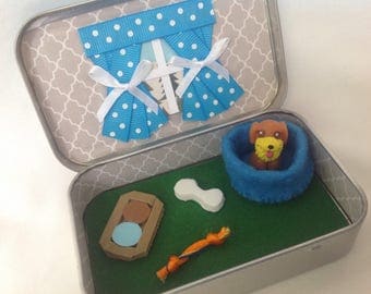 Stocking Stuffer,Altoids Dog Playset, Pet Dog/PuppyToy Tin Squinkies/Stocking Stuffer Quiet time Tin, Travel Toy