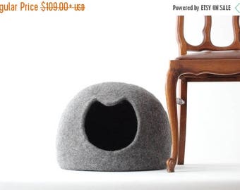 Cat bed - cat cave - cat house - wool cat bed - gray felted cat bed - made to order - unique gift - gift for cat - pet bed