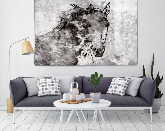 Winter Horse. Extra Large Horse, Horse Wall Decor, Black White Rustic Horse, Large Contemporary Canvas Art Print up to 72" by Irena Orlov