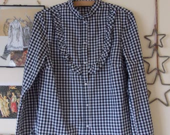 Black and White Gingham Prairie style Blouse