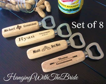 Set of 8 Personalized Bottle Opener, Groomsmen Gift, Wedding Gift, Engraved Wood opener, Custom Bottle Opener, Christmas gifts