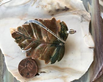India Agate Leaf Silver Wrapped Pendant
