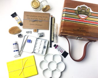 Watercolor kit 8 or 12 Half Pans Daniel Smith M Graham Tube Paints Starter Set - Travel Paints - Arches 140 lb Watercolor Block -Poshade Box